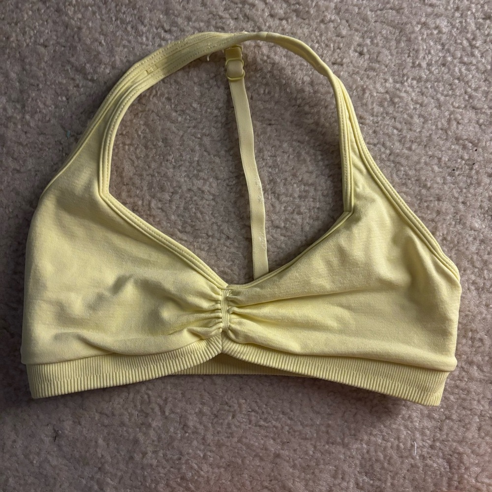 Buffbunny halter seamless sports bra-afterglow yellow-size medium